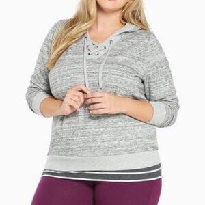 Womens torrid 2 Light Heather Grey Lace Up Cropped Hoodie Sweatshirt 18 20